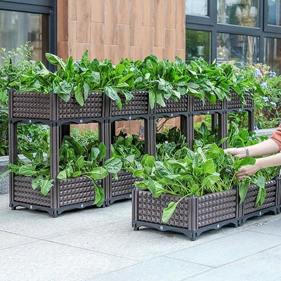 OEM Self Watering Raised Plastic Garden Boxes Raised Garden Planter on Wheels